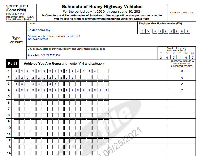 Stamped 2290 Schedule 1